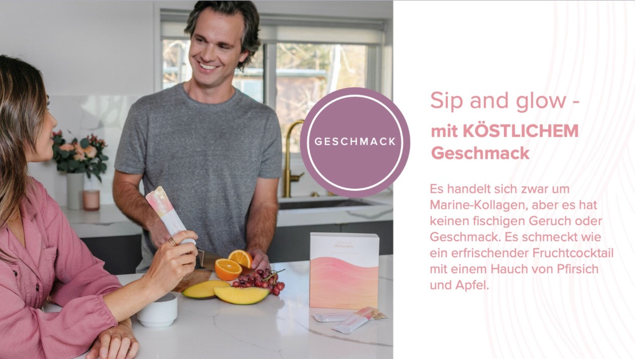 Younique Daily You Kollagen Geschmack von Fruchtcocktail Pfirsich und Apfel