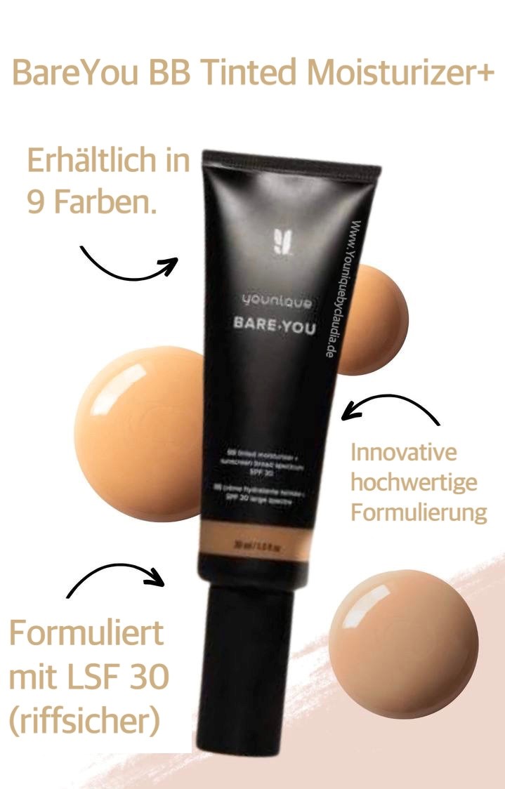 Younique BareYou BB Tinted Moisturizer getönte Feuchtigkeitscreme 2023 neue Version LSF 30 9 Farben