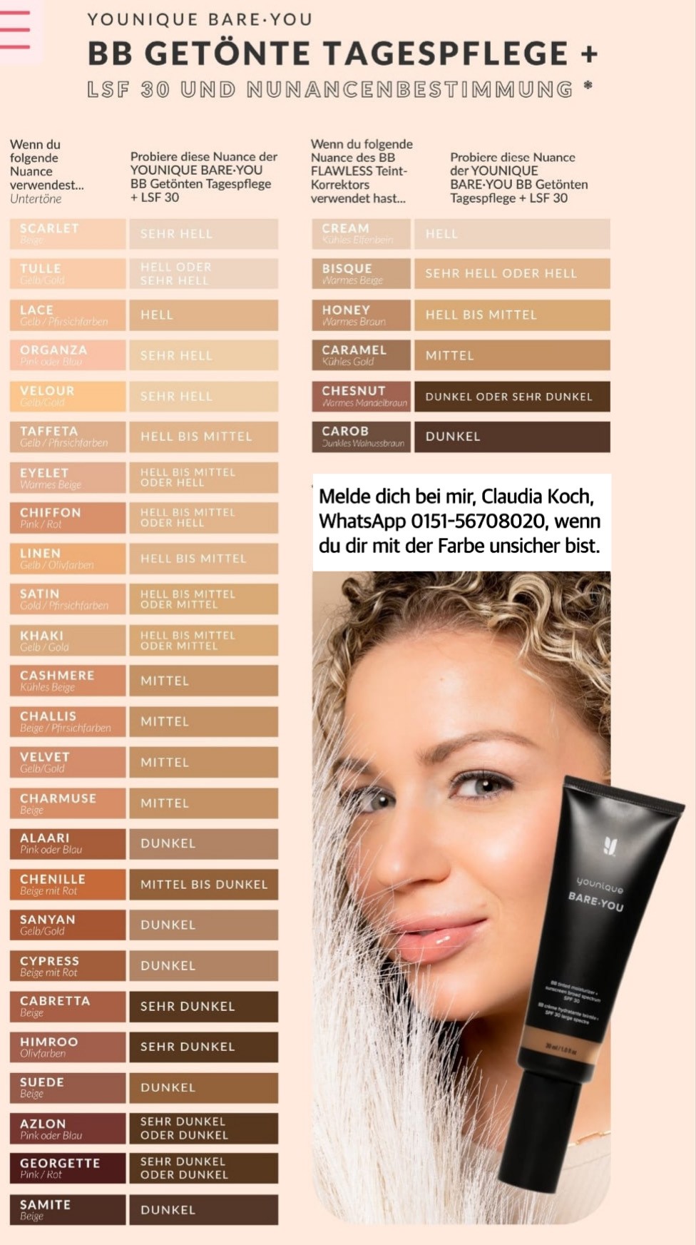 Younique BareYou BB Tinted Moisturizer getönte Feuchtigkeitscreme 2023 neue Version LSF 30 Vergleich Foundation Makeup Farben welche Farbe
