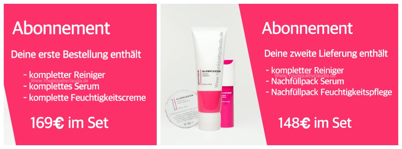 younique Glowplexion Hautpflegeserie Abo Preise